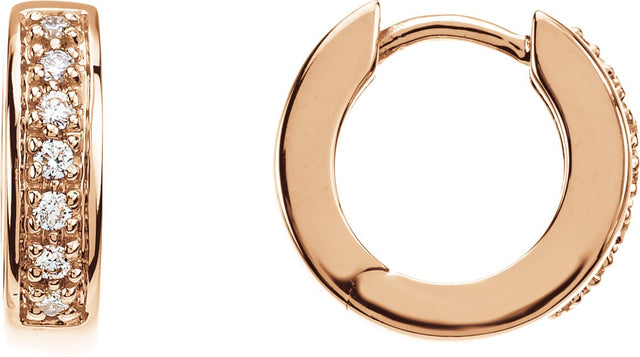 14K Gold Round Natural Diamond Accented Hoop Earrings – 1.3mm Stones - Rose Gold