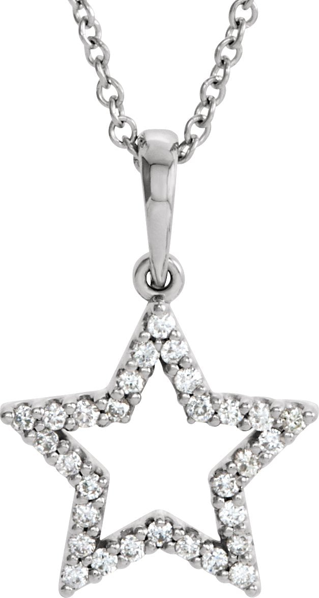 14K Gold Round Natural Diamond Accented Petite Star Necklace - White Gold