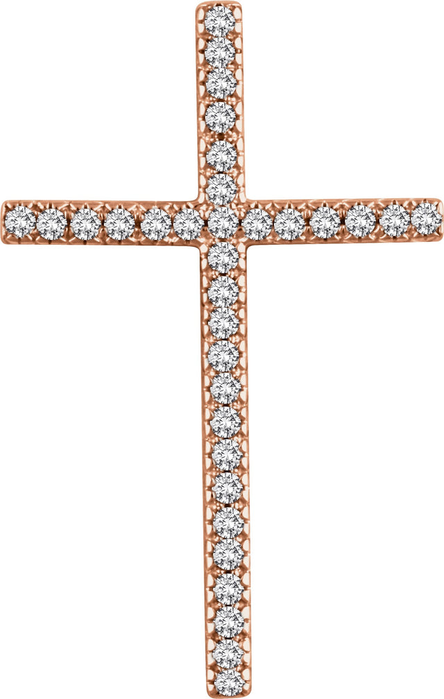 14K Gold Round Natural Diamond Cross Pendant – up to 1/4 CTW - Rose Gold