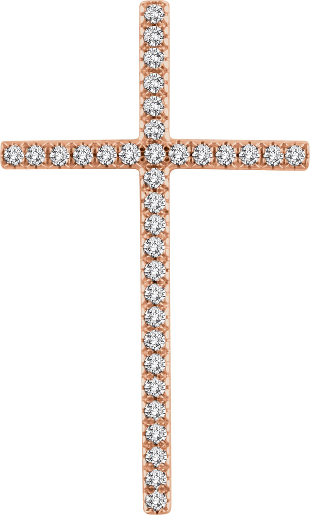 14K Gold Round Natural Diamond Cross Pendant – up to 1/4 CTW - Rose Gold