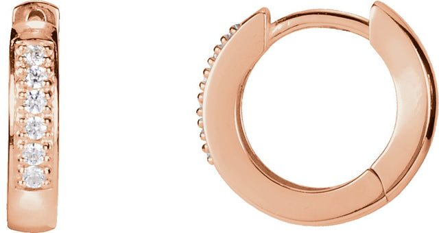 14K Gold Round Natural Diamond Accented Hoop Earrings – 1.2mm Stones - Rose Gold