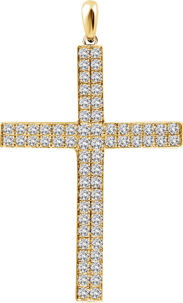 14K Gold Round Natural Diamond Cross Pendant II - Yellow Gold
