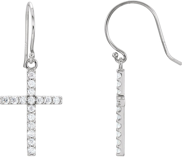 14K Gold Round Natural Diamond Cross Earrings – 1.5mm Stones - White Gold
