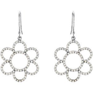 14K Gold Round Natural Diamond Flower Earrings – 1mm Stones