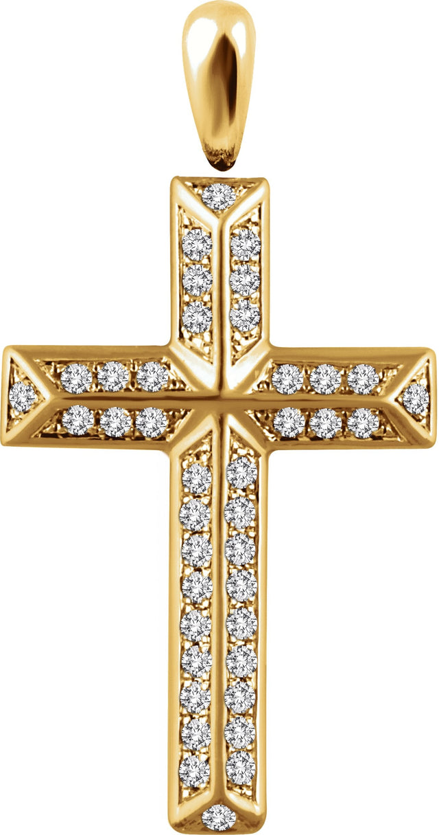 14K Gold Round Natural Diamond Cross Pendant - Yellow Gold