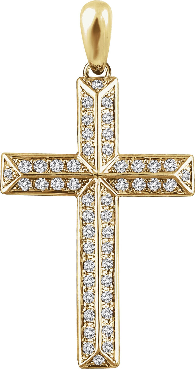14K Gold Round Natural Diamond Cross Pendant - Yellow Gold