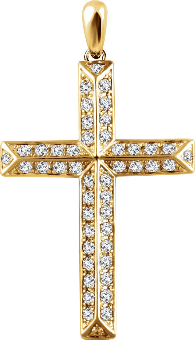 14K Gold Round Natural Diamond Cross Pendant - Yellow Gold