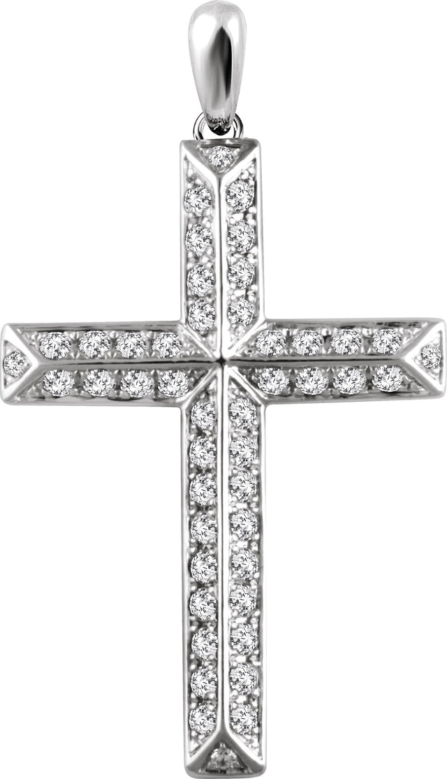14K Gold Round Natural Diamond Cross Pendant - White Gold