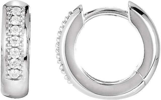 14K Gold Round Natural Diamond Accented Huggie Earrings – 1.3mm Stones - White Gold