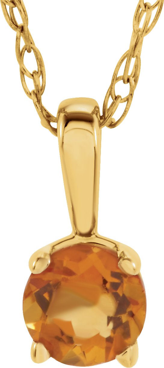 14K Gold Round Citrine Youth Birthstone Necklace or Pendant - Yellow Gold