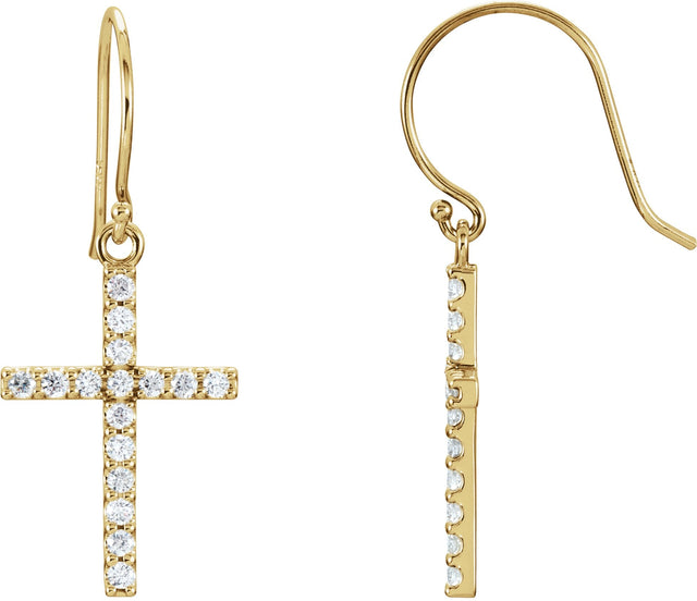 14K Gold Round Natural Diamond Cross Earrings – 1.5mm Stones - Yellow Gold