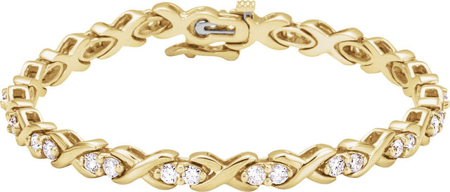 14K Gold Round Natural Diamond Accented Line Bracelet