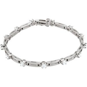 14K Gold Round Natural Diamond Line Bracelet – 2.4-3.1mm Stones - White Gold