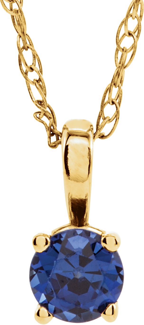 14K Gold Round Lab-Grown Blue Sapphire Youth Birthstone Necklace or Pendant - Yellow Gold