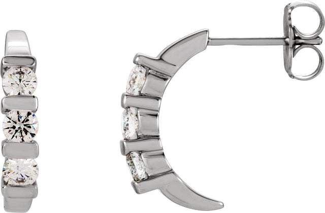 14K Gold Round Lab-Grown Diamond Three-Stone J-Hoop Earrings - White Gold