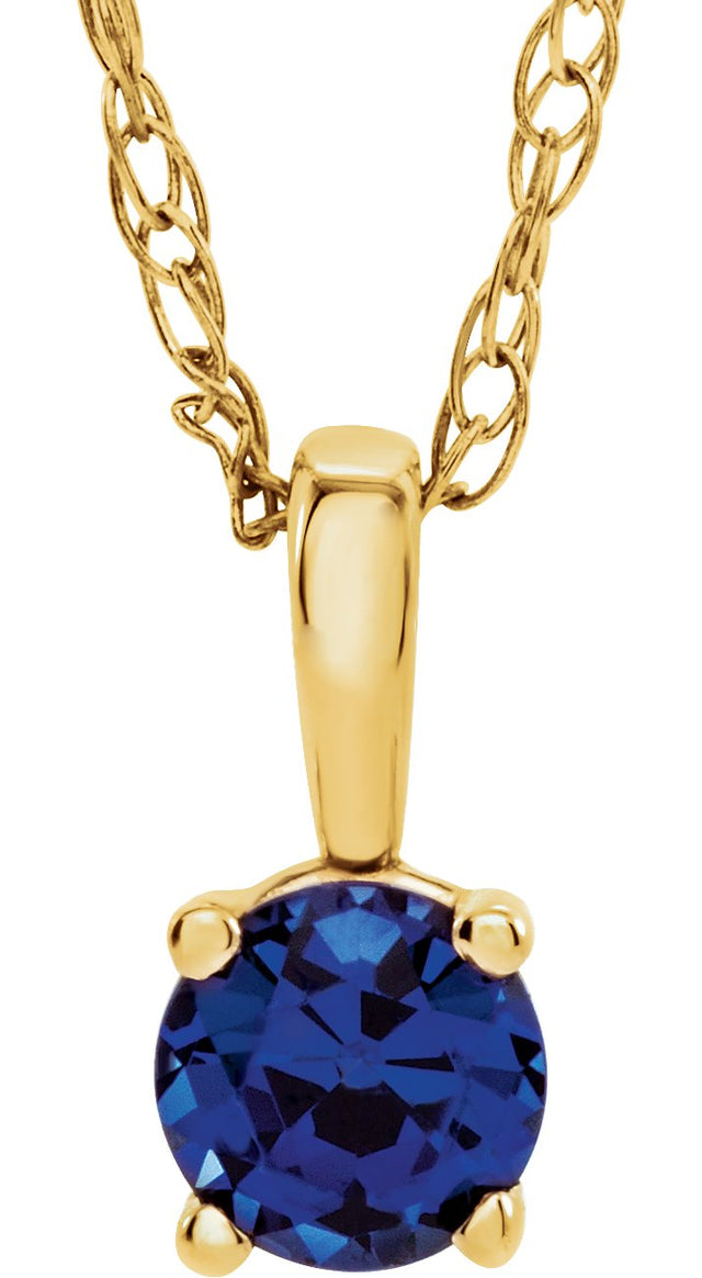 14K Gold Round Blue Sapphire Youth Birthstone Necklace or Pendant - Yellow Gold
