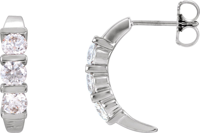 14K Gold Round Lab-Grown Diamond Three-Stone J-Hoop Earrings - White Gold