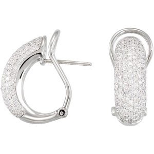 14K Gold Round Natural Diamond Pavé-Style Omega Clip Earrings