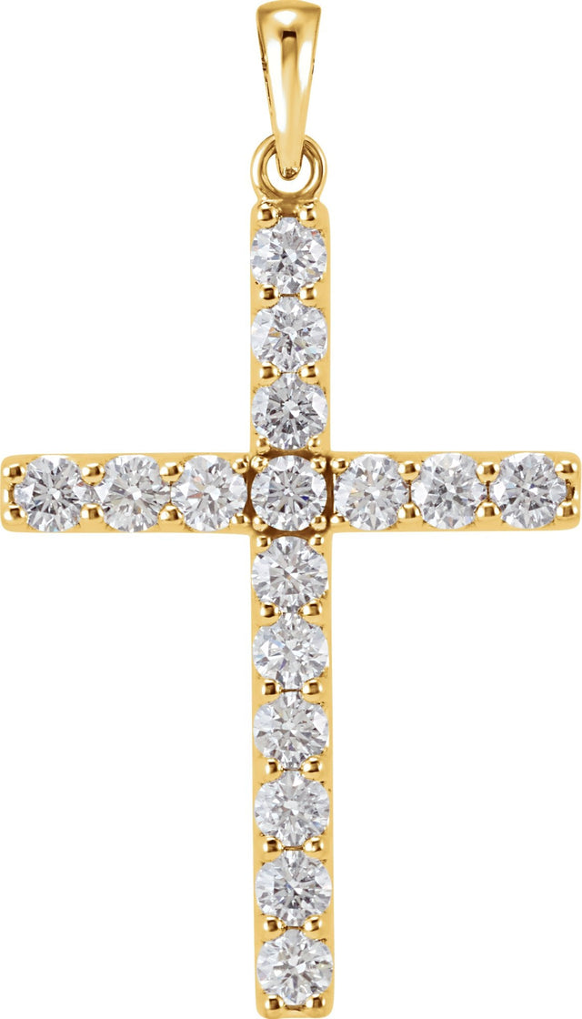 14K Gold Round Natural Diamond Accented Cross Necklace or Pendant - Yellow Gold