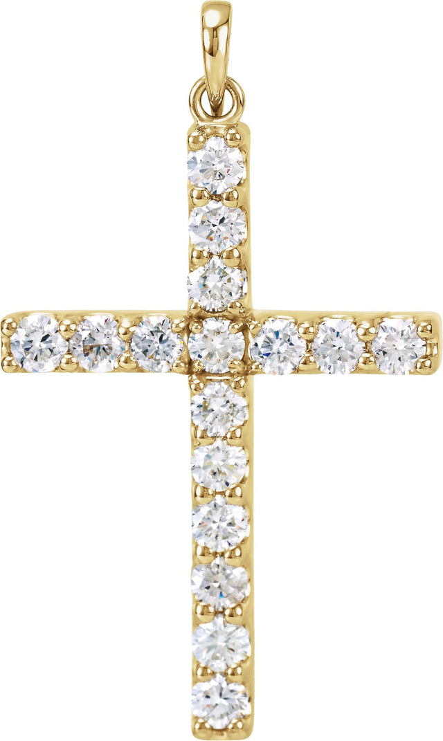 14K Gold Round Natural Diamond Accented Cross Necklace or Pendant - Yellow Gold