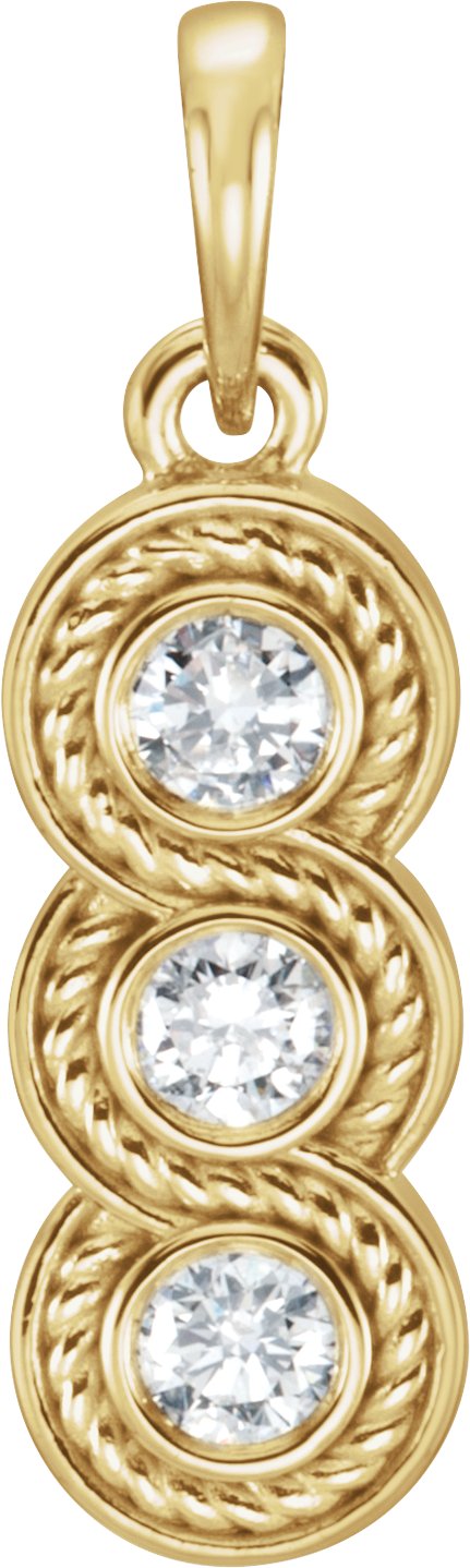 14K Gold Round Natural Diamond Three-Stone Rope Pendant - Yellow Gold
