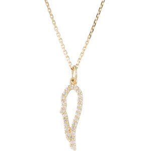 14K Gold Round Natural Diamond Angel Wing Necklace - Yellow Gold