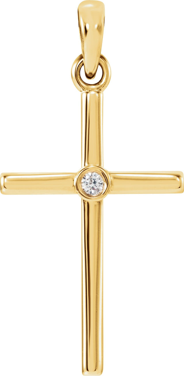 14K Gold Round Natural Diamond Cross Pendant – up to 0.01 CTW - Yellow Gold