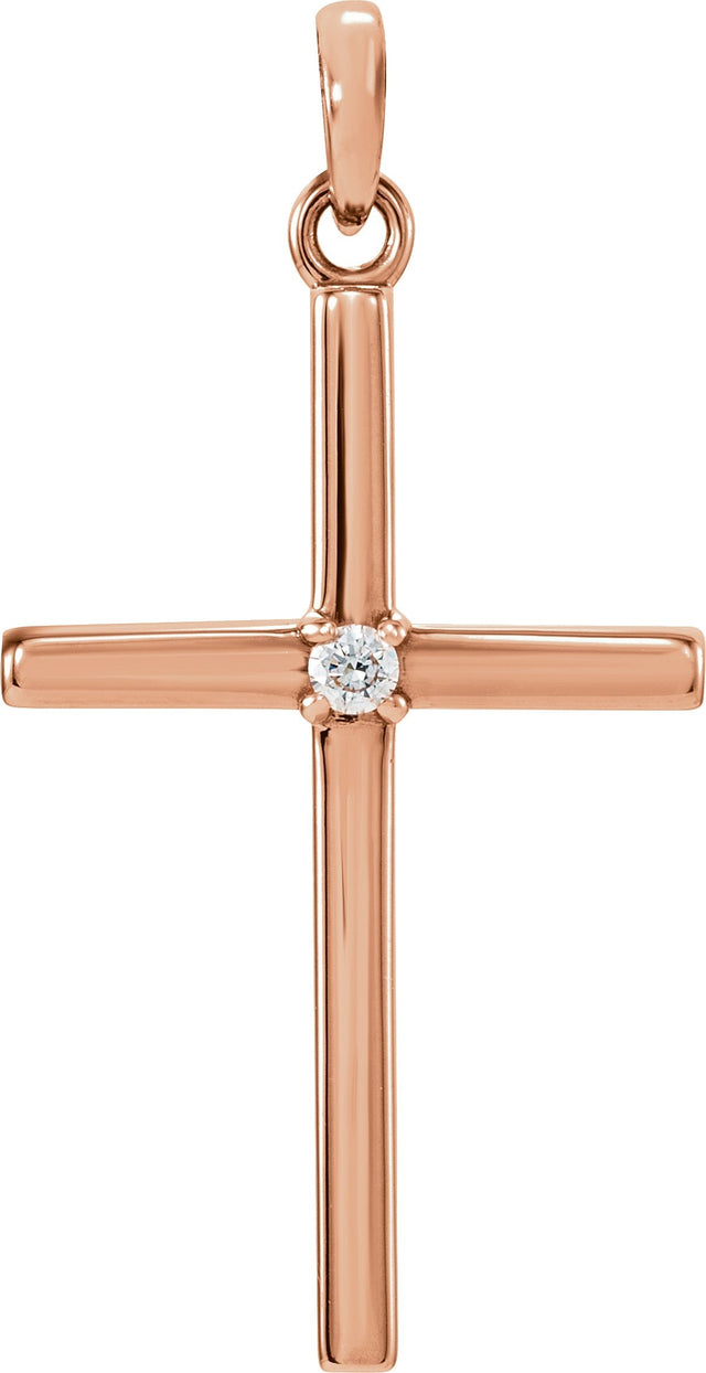 14K Gold Round Natural Diamond Birthstone Cross Pendant - Rose Gold