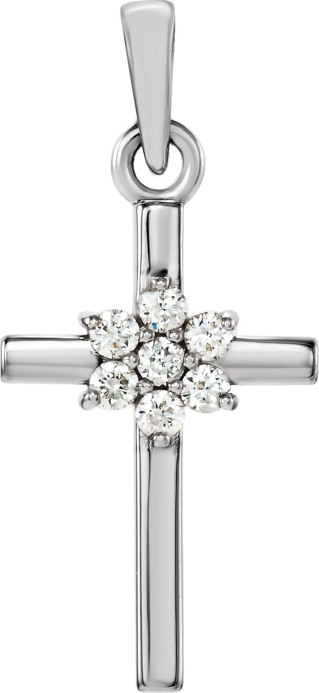 14K Gold Round Natural Diamond Cross Pendant – up to 0.06 CTW - White Gold