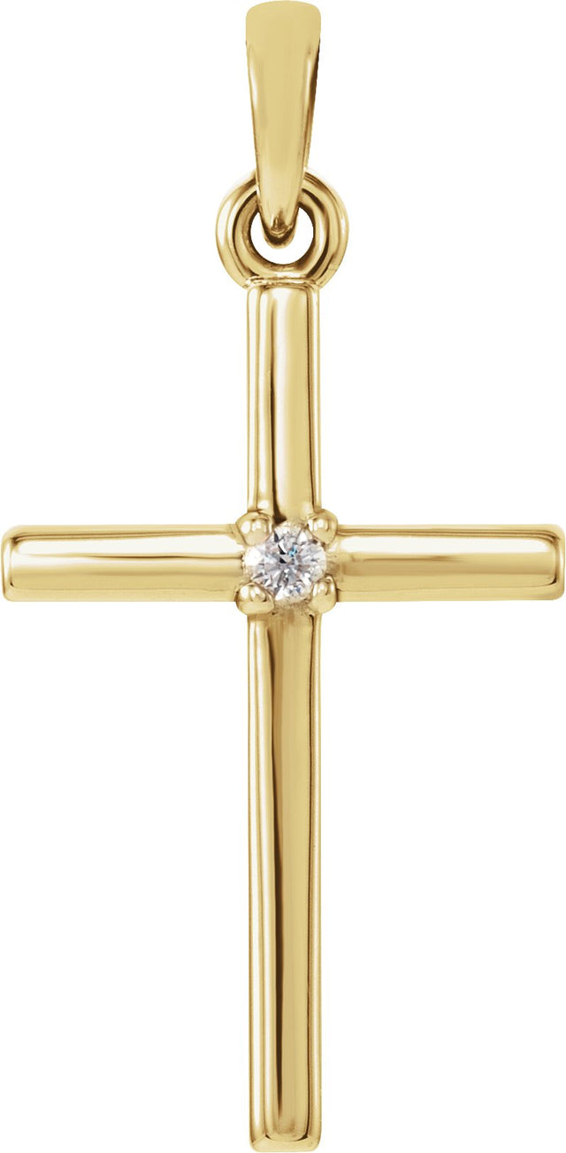 14K Gold Round Natural Diamond Birthstone Cross Pendant - Yellow Gold