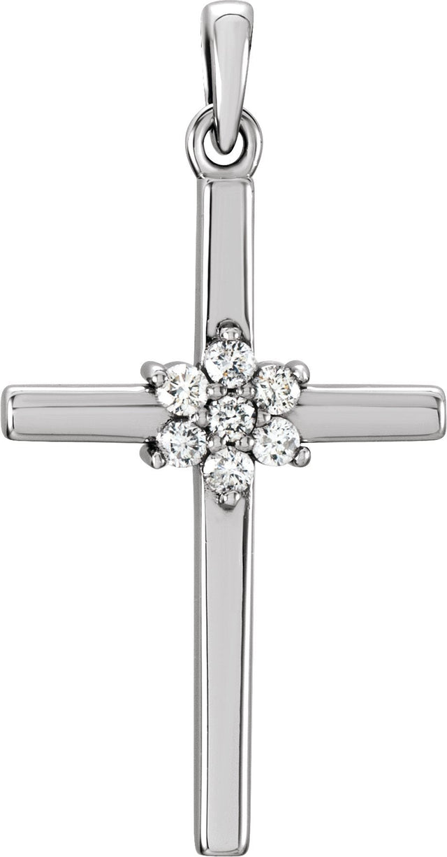 14K Gold Round Natural Diamond Cross Pendant – up to 0.06 CTW - White Gold