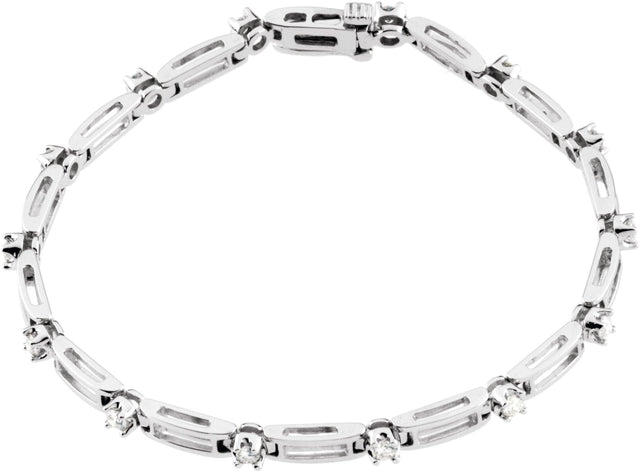 14K Gold Round Natural Diamond Line Bracelet – 2-2.4mm Stones - White Gold