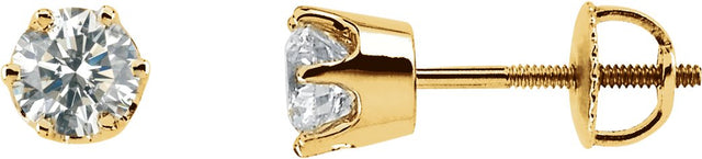 14K Gold Natural Diamond Round 6-Prong Stud Earrings II - Yellow Gold