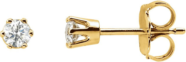 14K Gold Natural Diamond Round 6-Prong Stud Earrings – 3-6.1mm Stones - Yellow Gold