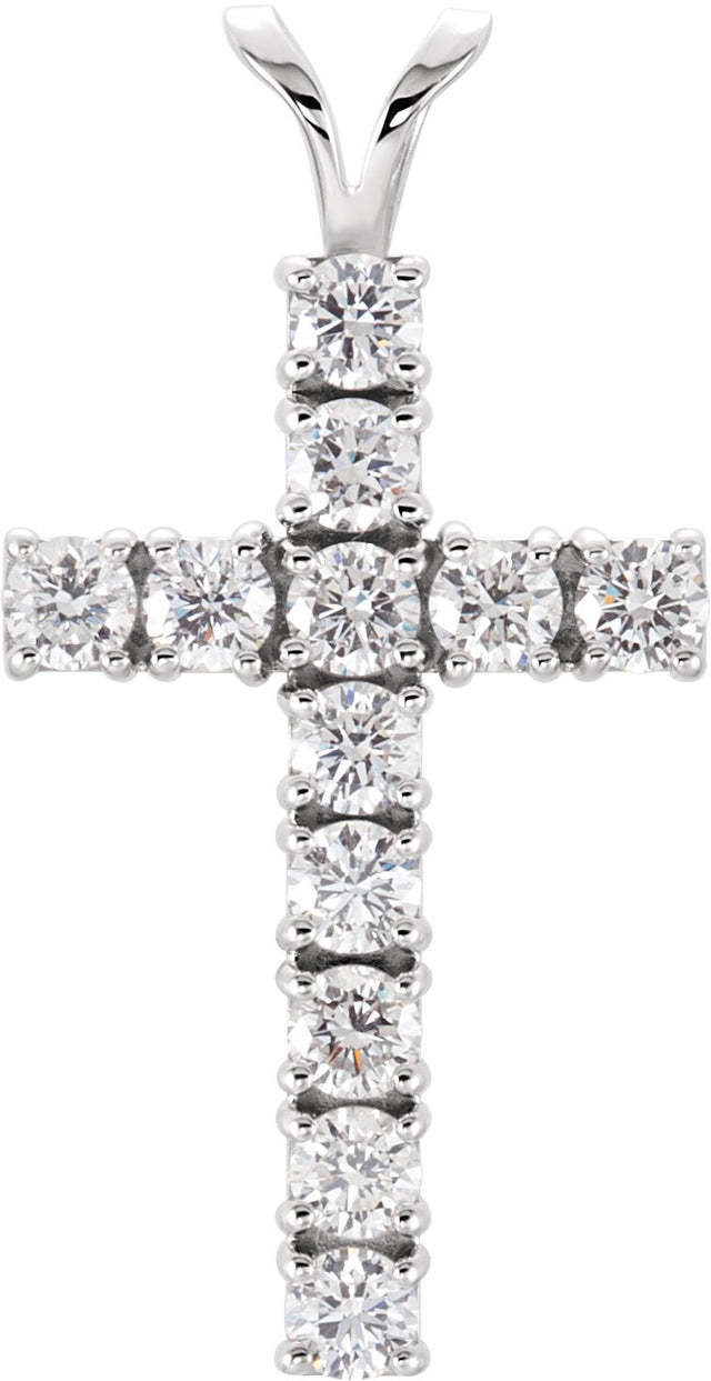 14K Gold Round Lab-Grown Diamond Accented Cross Pendant – 1 1/4 CTW - White Gold