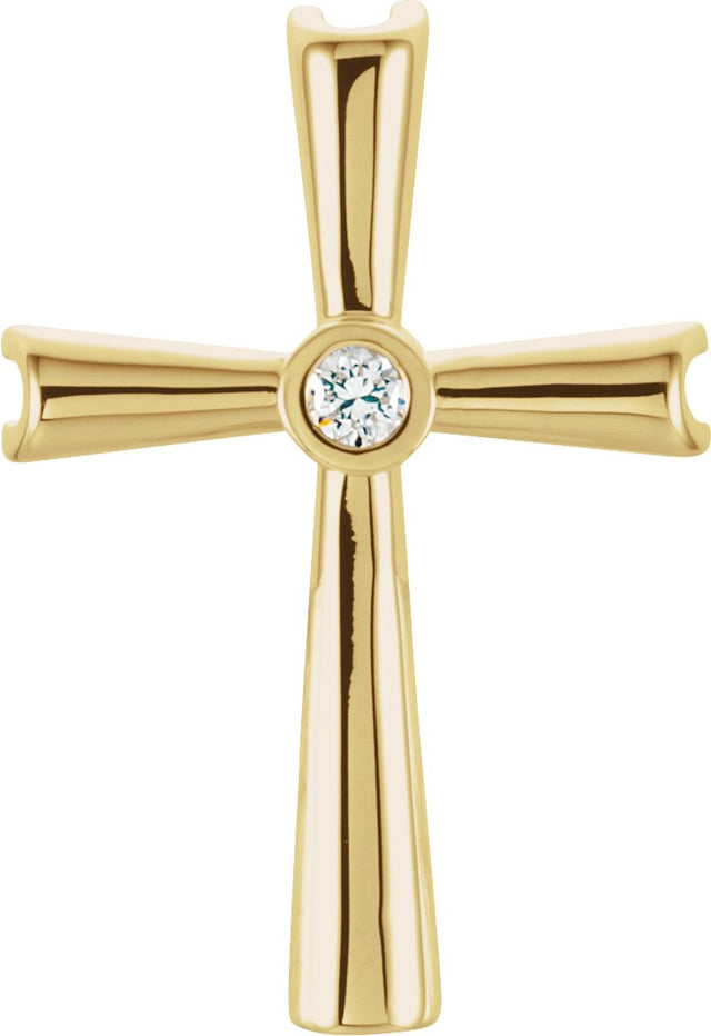 14K Gold Round Natural Diamond Solitaire Cross Pendant – 0.04 CTW - Yellow Gold