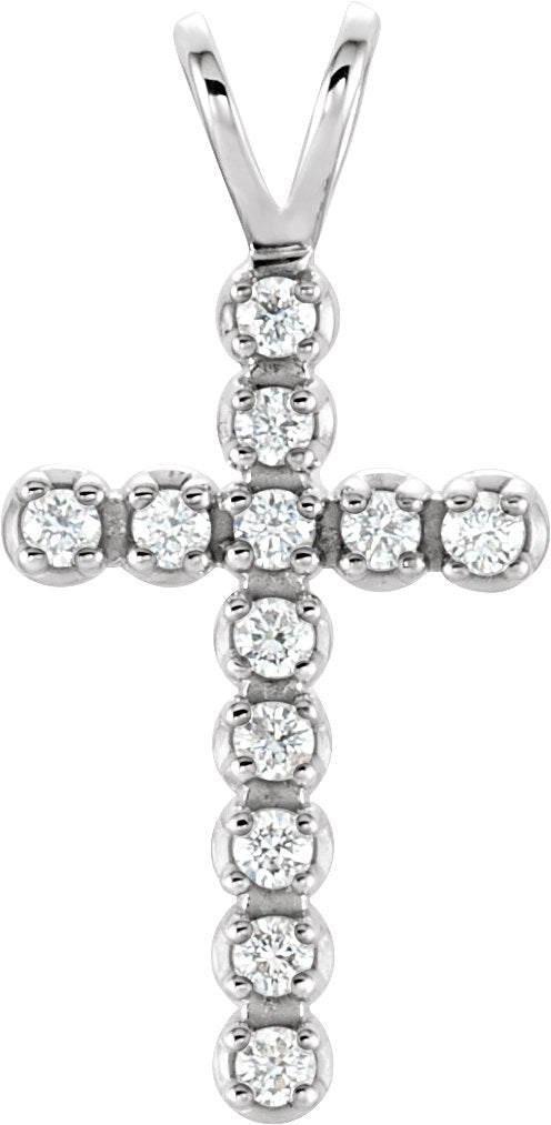 14K Gold Round Lab-Grown Diamond Accented Cross Pendant – 1/10 CTW - White Gold