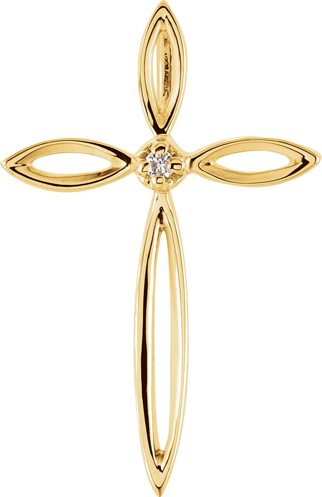 14K Gold Round Natural Diamond Solitaire Cross Pendant – 0.01 CTW - Yellow Gold