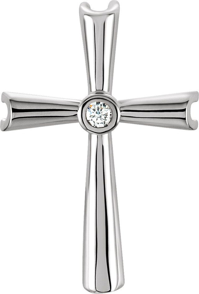 14K Gold Round Natural Diamond Solitaire Cross Pendant – 0.04 CTW - White Gold