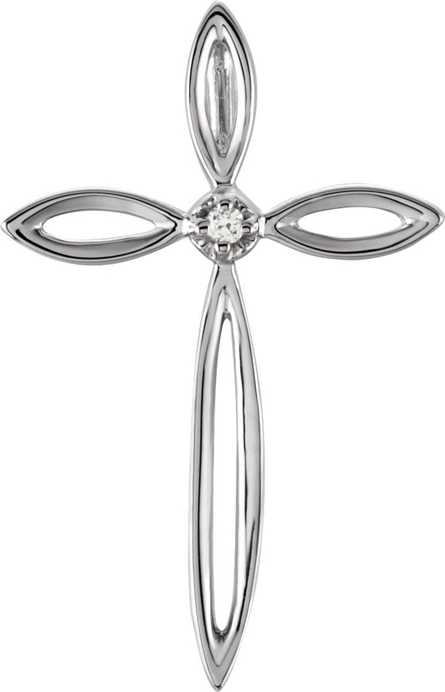 14K Gold Round Natural Diamond Solitaire Cross Pendant – 0.01 CTW - White Gold