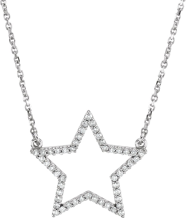 14K Gold Round Natural Diamond Accented Star Necklace - White Gold
