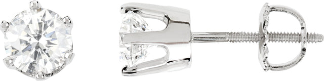 14K Gold Natural Diamond Round 6-Prong Stud Earrings II - White Gold