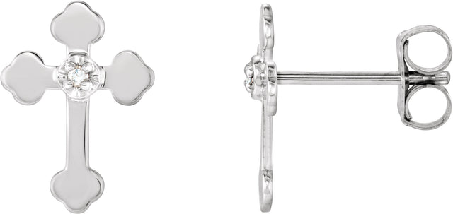 14K Gold Round Natural Diamond Cross Earrings - White Gold