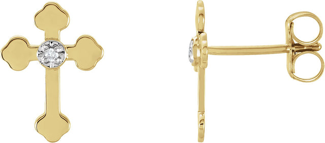 14K Gold Round Natural Diamond Cross Earrings - Two-Tone