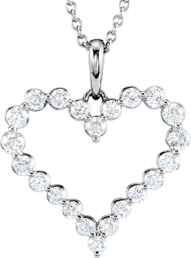 14K Gold Round Natural Diamond Accented Heart Necklace - White Gold