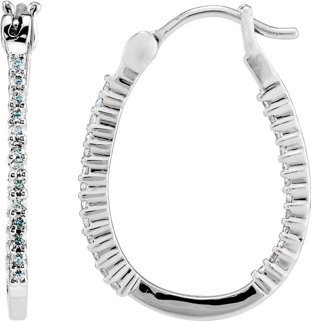 Platinum Round Natural Diamond Inside-Outside U-Hoop Earrings