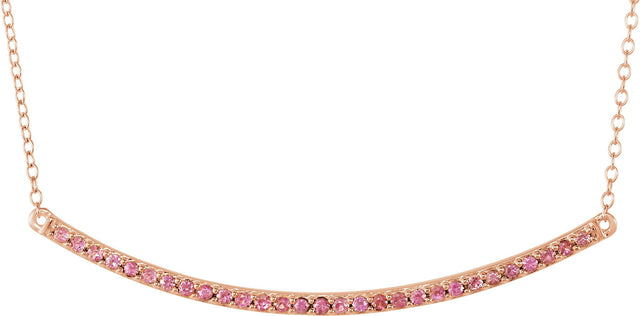 14K Gold Round Natural Pink Sapphire Bar Necklace - Rose Gold