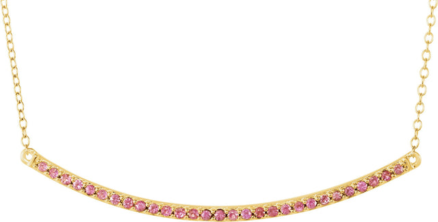 14K Gold Round Natural Pink Sapphire Bar Necklace - Yellow Gold