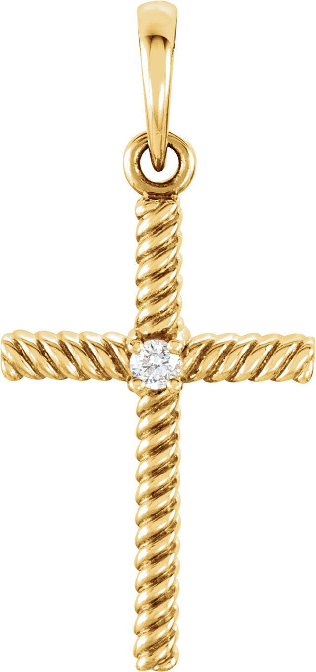 14K Gold Round Natural Diamond Rope Cross Pendant - Yellow Gold