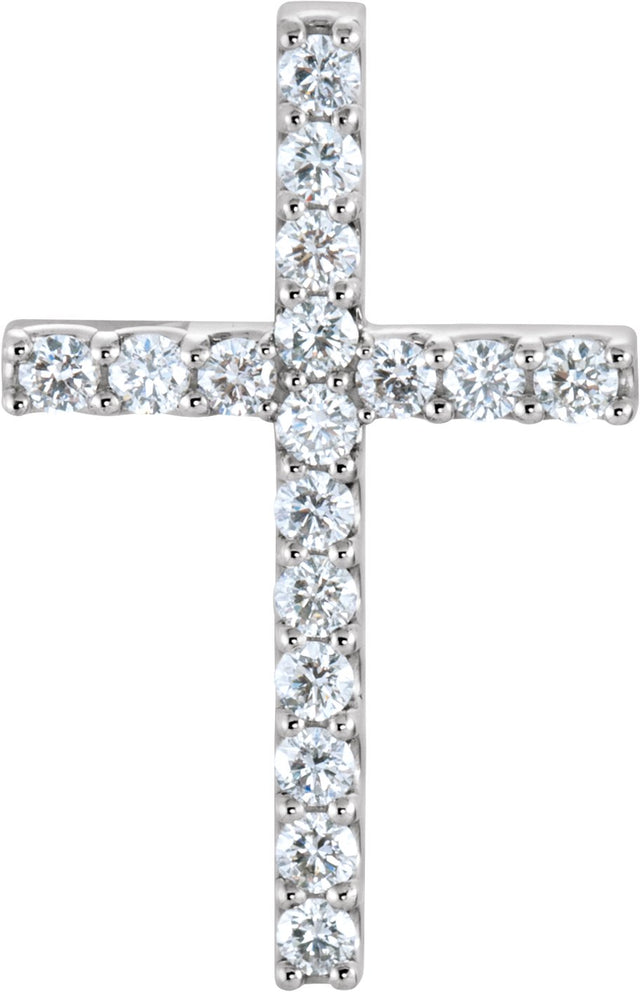14K Gold Round Natural Diamond Petite Cross Necklace or Pendant – up to 1/2 CTW - White Gold